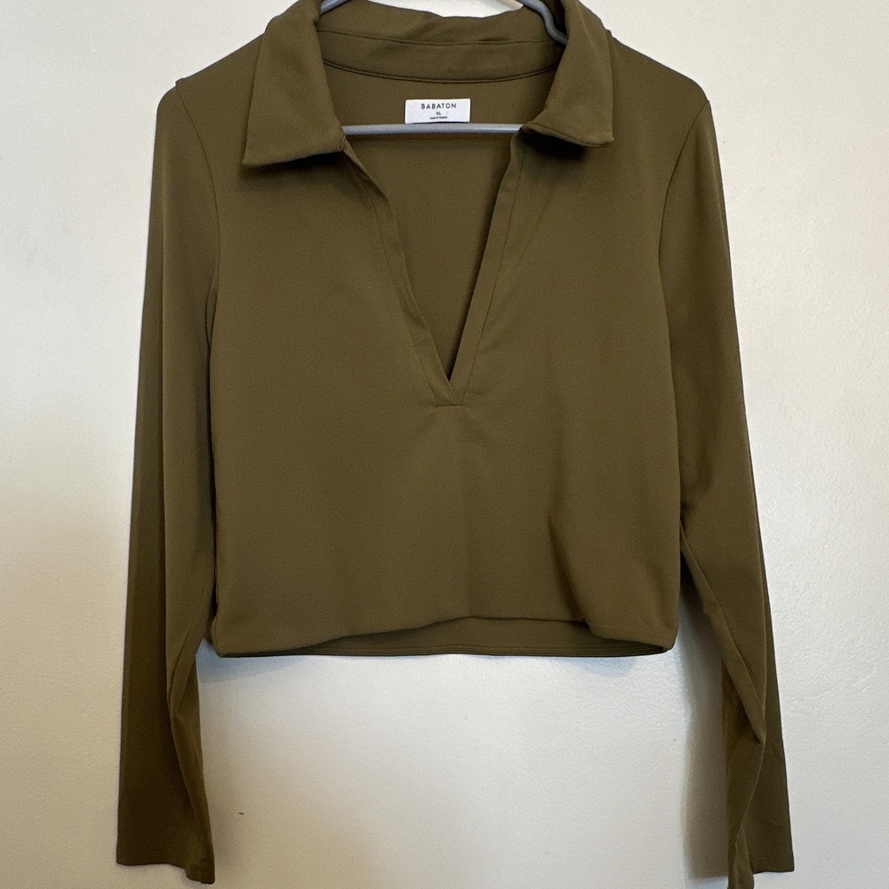 Aritzia Babaton Contour Long Sleeve Polo Women's Size XL Seamless Stretch Top